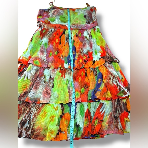 Simon Chang Multi-Color Neon Floral Tiered Dress‎ Sz 8 EUC - Picture 8 of 8